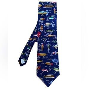 RM SPORT 1996 Jon Q Wright  ALL LURES NAVY Art Silk Fishing Theme Necktie